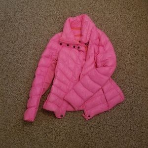 Neon pink puffer jacket